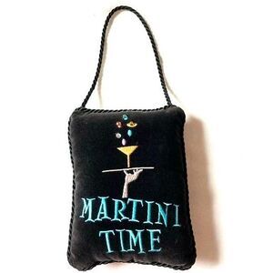MARTINI TIME Velvet Door Knob Hanger Pillow 6.5 x 5 inches